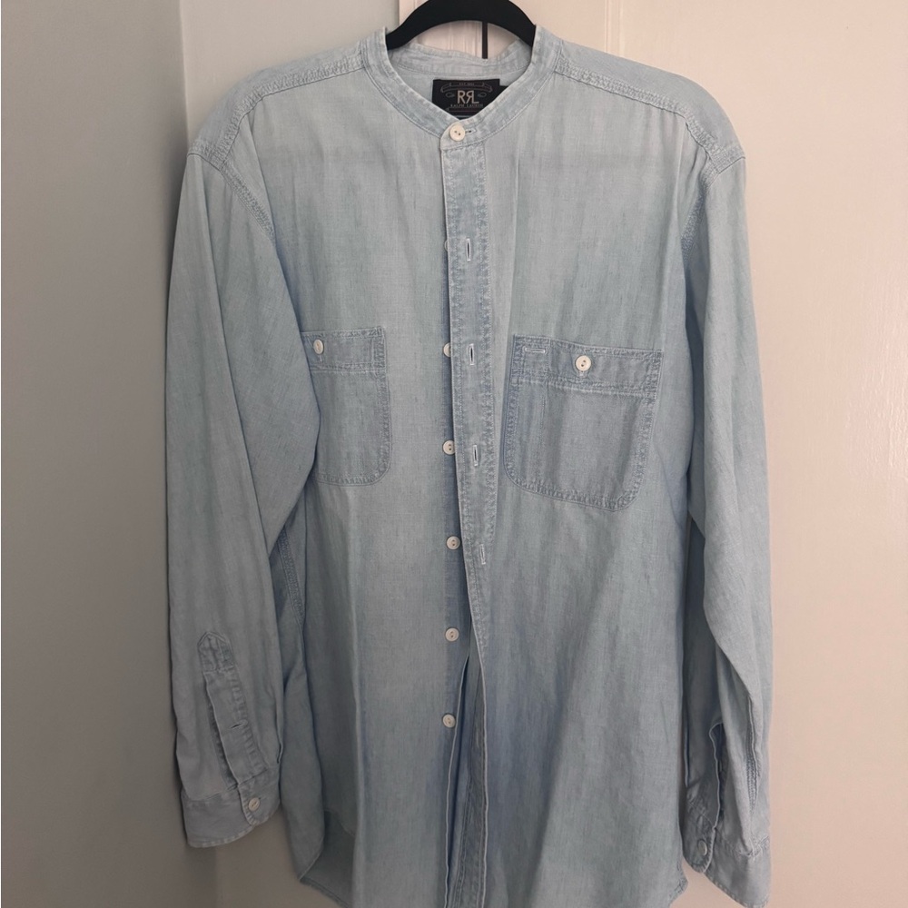 Ralph Lauren Double RL Light Blue Denim Band Collar Button-Down Shirt